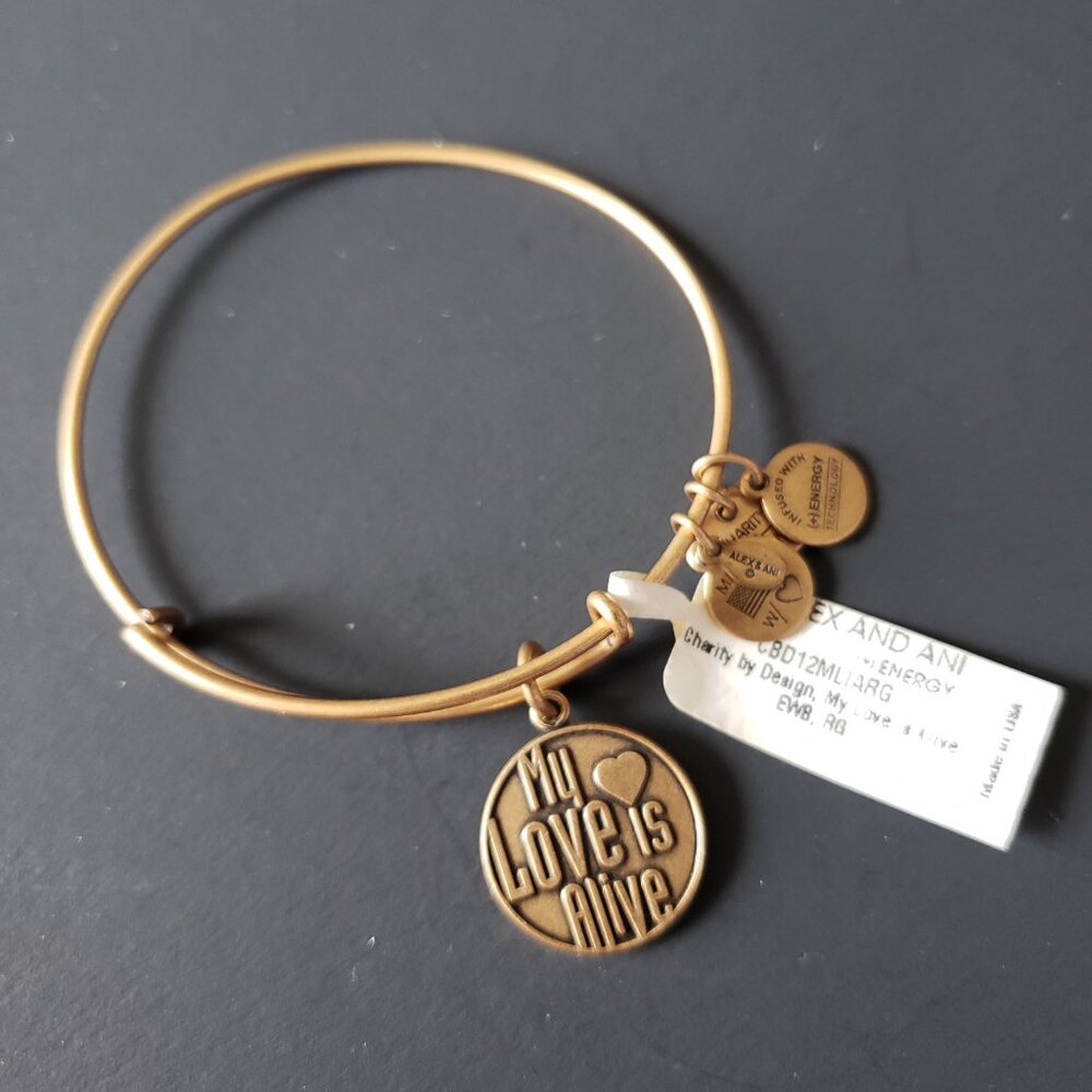 NWT Alex and Ani My Love is Alive Bangle Gold 747